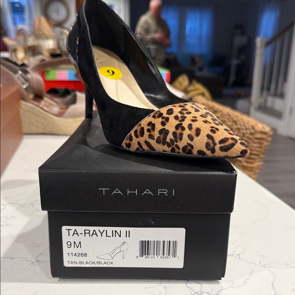 Tahari Leopard Print Heels in Tan and Black